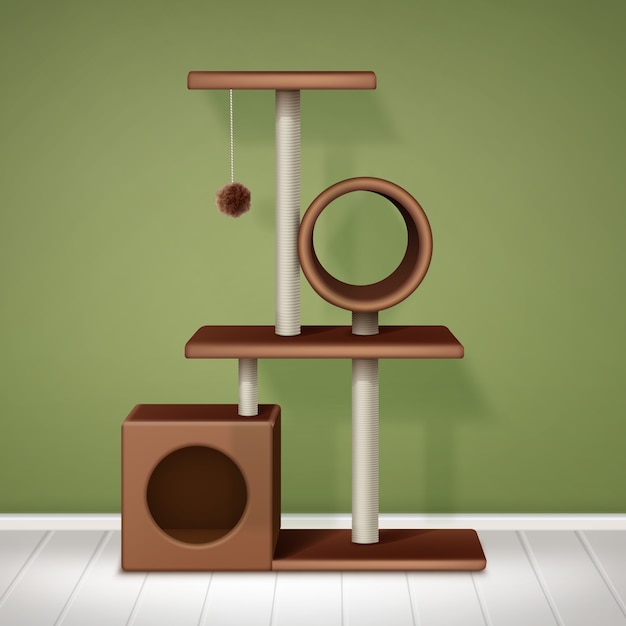 Free vector cat tree with cat tree with house and scratching post