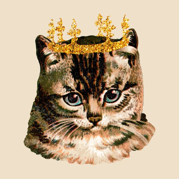 キラキラの王冠のステッカーが付いている猫