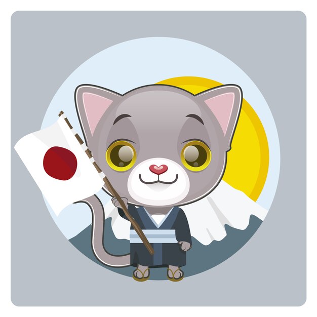 Cat with japanese flag background