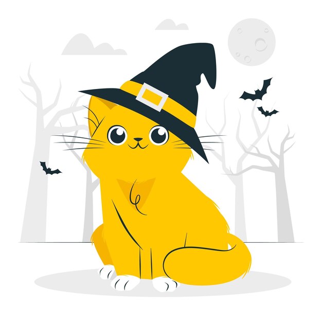 Кошка с иллюстрацией концепции шляпы ведьмы