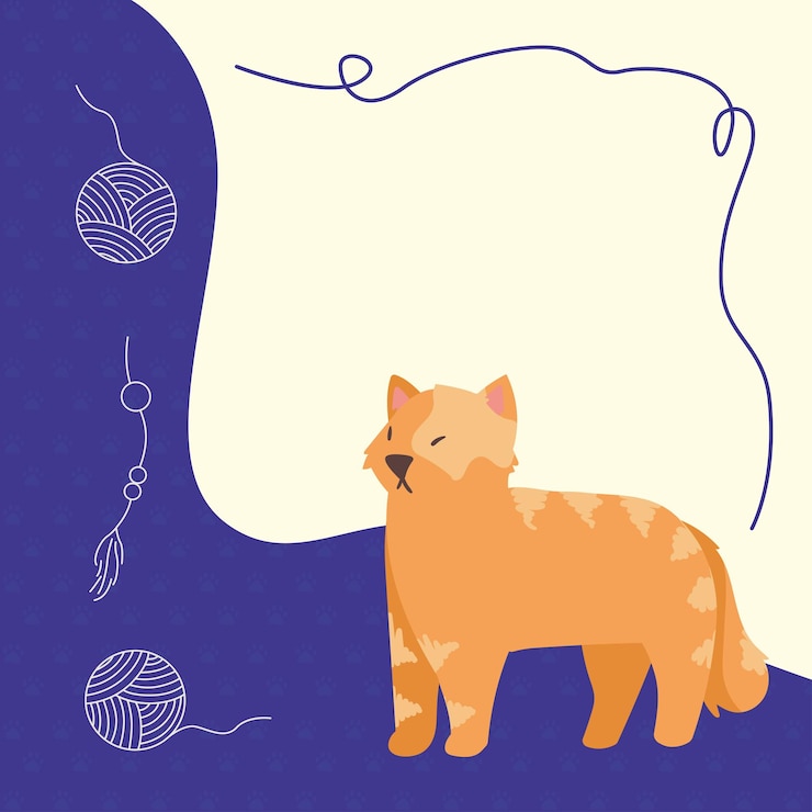 Free Vector cat yellow with wool yarm
