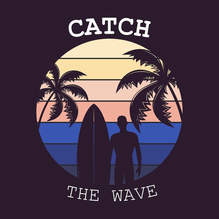 Free Vector catch the wave, surfer with surfboard