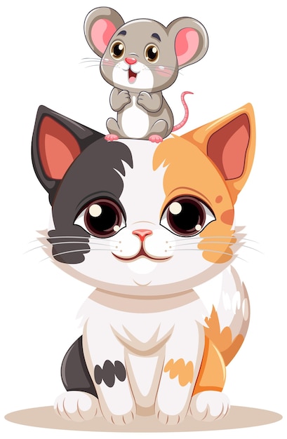 Free vector cate and mouse friends cartoon character