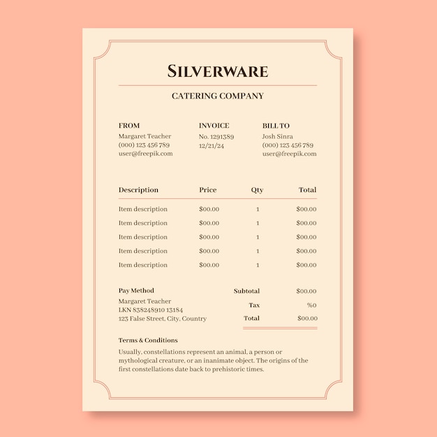 Catering invoice template design