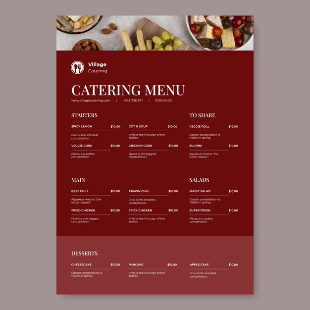 Catering menu design template