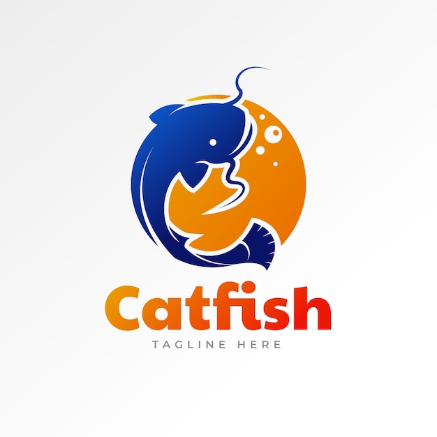 Vettore gratuito disegno del modello del logo del pesce gatto