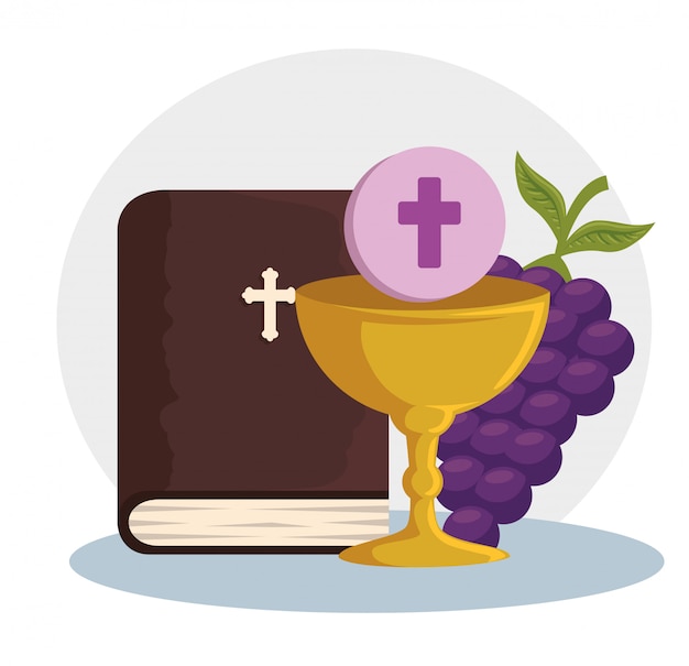 Free vector catholic bible and chalice with holy host to event