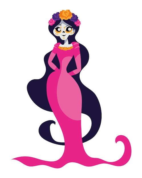 Free vector catrina with pink dress