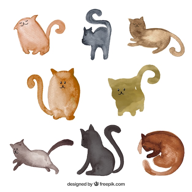 Free vector cats collection in watercolor style