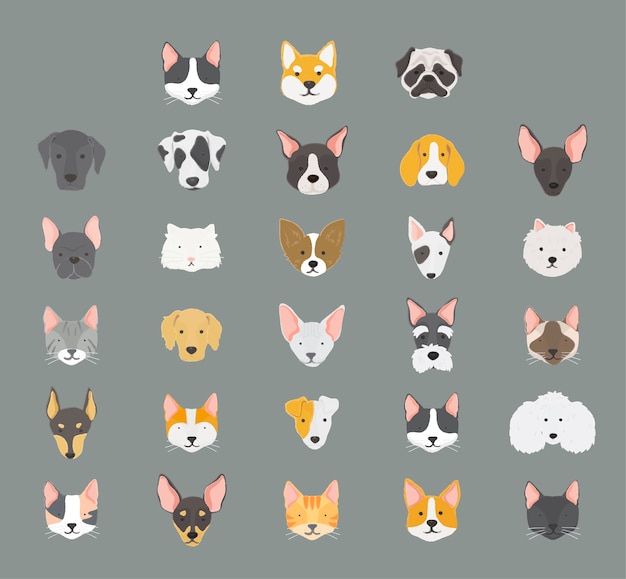 Vettore gratuito collezione di icone di gatti e cani