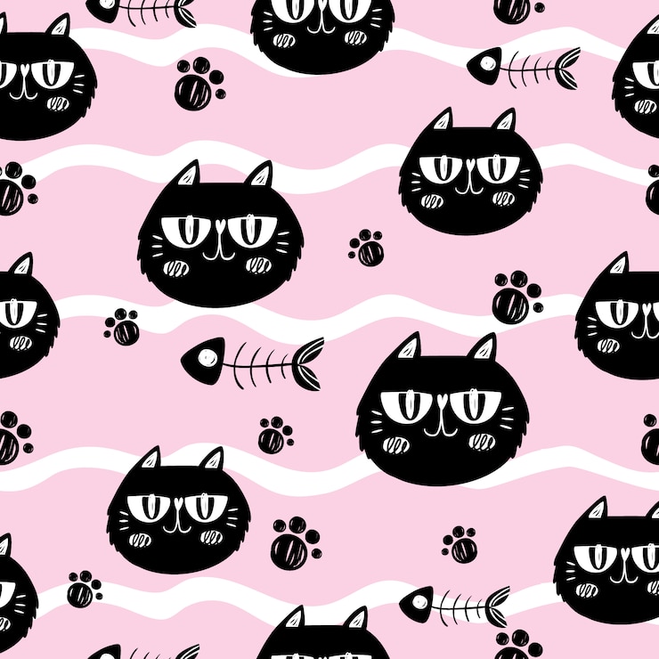 Free Vector cats and fishbones on pink background