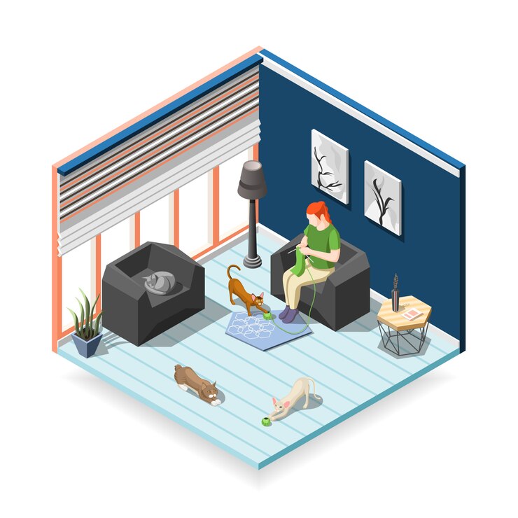 Free Vector cats ordinary life isometric composition
