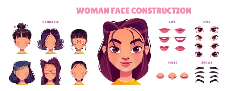 Free Vector caucasian young woman face construction set