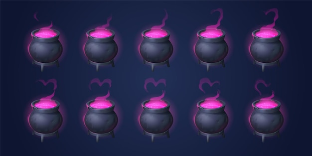 Free vector cauldron with potion motion sequence animation