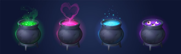 Cauldrons with witch magic potions