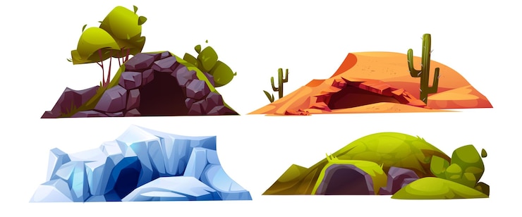 Free Vector cave entrance collection in different environments