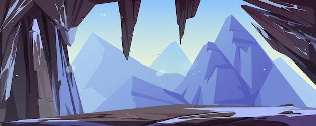 Бесплатное векторное изображение Пещера или каменная арка со снегом и видом на горы