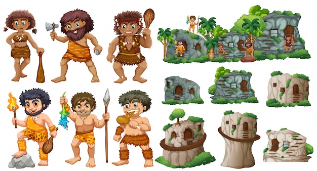 Пещерные люди и разные стили домов