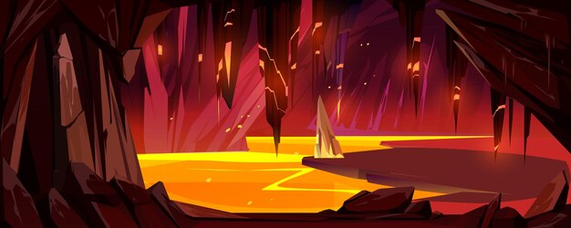 Cave with lava underground hell landscape game