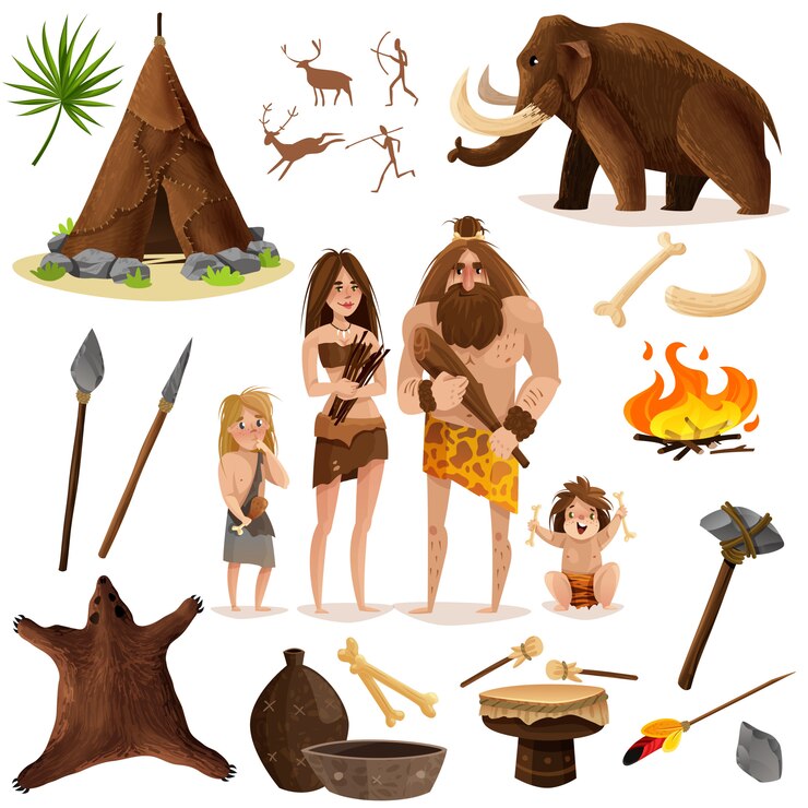Free Vector cavemen decorative icons set