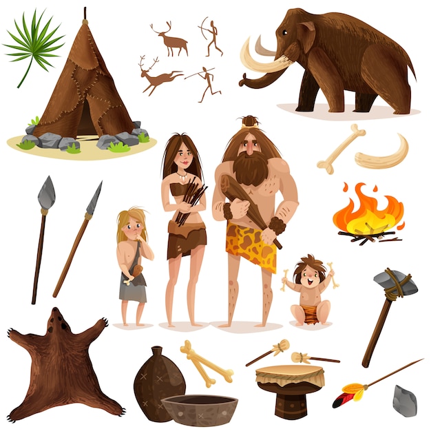 Cavemen Decorative Icons Set