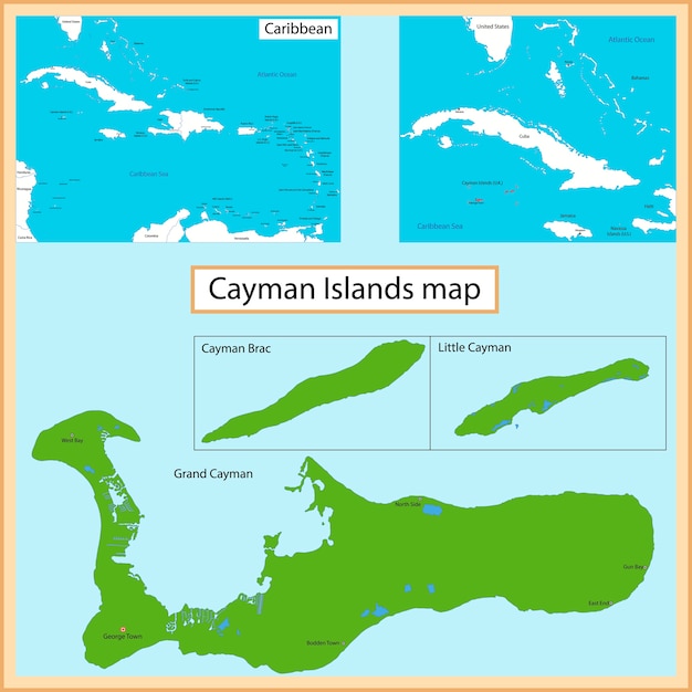 Map Of Cayman Islands And Surrounding Area Premium Vector | Cayman Islands Map