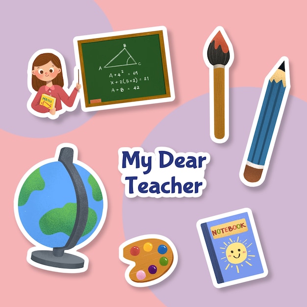 Ccartoon наклейка с концептуальным дизайном дня учителя