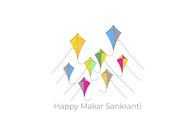 Celebrate Makar Sankranti Background with Colorful Kites with Manja.