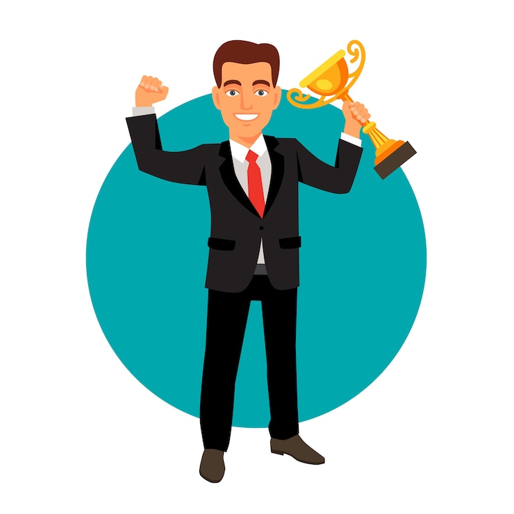 Free Vector celebrating businessman holding winner cup trophy