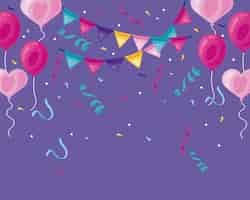 Бесплатное векторное изображение Украшение праздничной вечеринки гирляндой и воздушными шарами