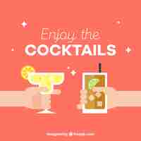 Free vector celebration background with cocktails in flat design