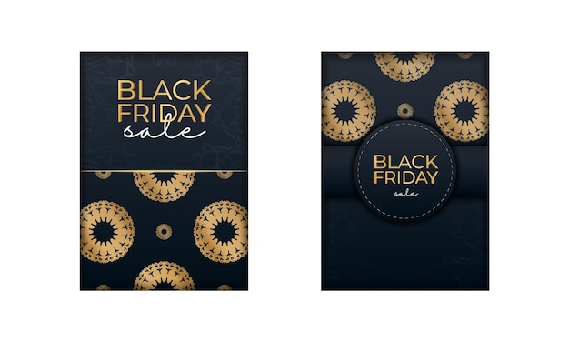 Праздничный баннер для распродажи в черную пятницу в синем цвете с роскошным золотым орнаментом Premium векторы
