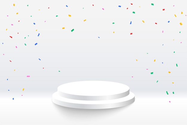 Celebration confetti with podium platform on white background