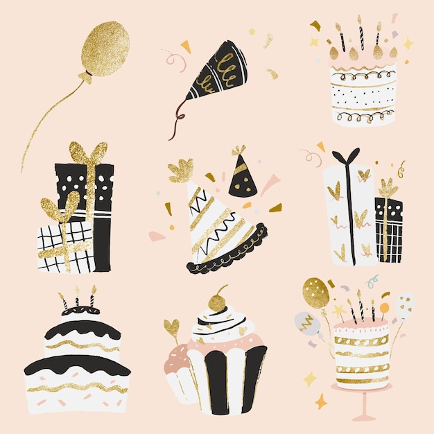 Free vector celebration party sticker vector set