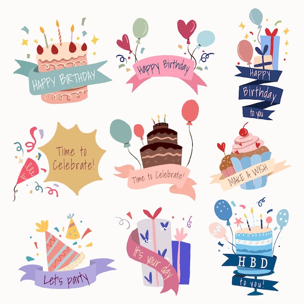 Free vector celebration template sticker, birthday party vector set