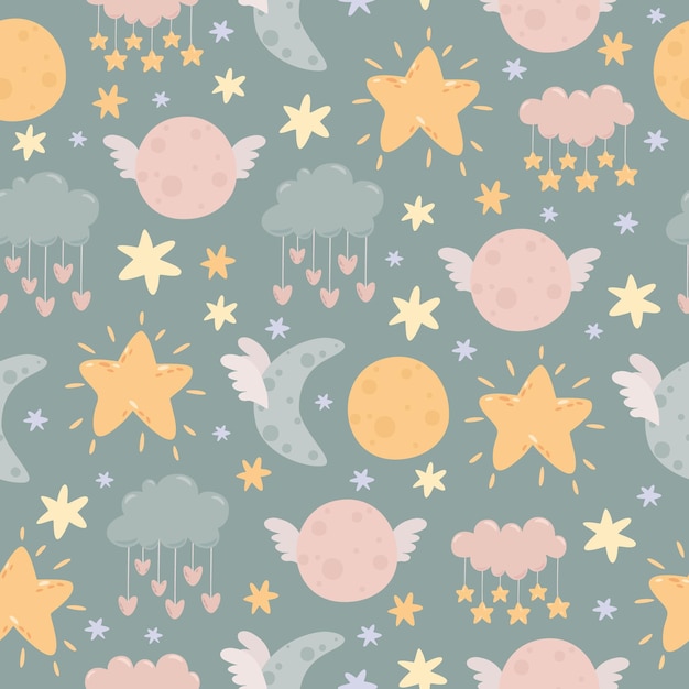 Free vector celestial bodies seamless pattern