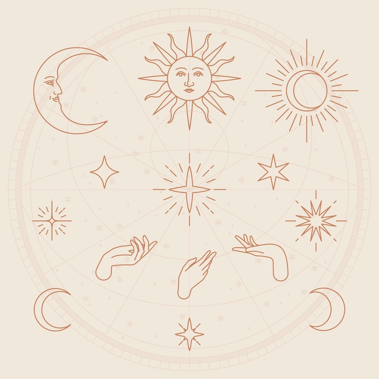 Free Vector celestial object sketch  set beige background
