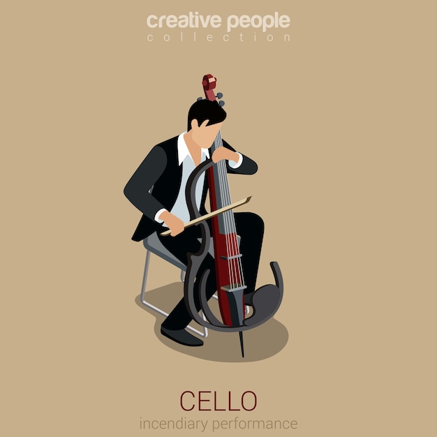 Vettore gratuito cello performer flat 3d web isometrico infografica concetto