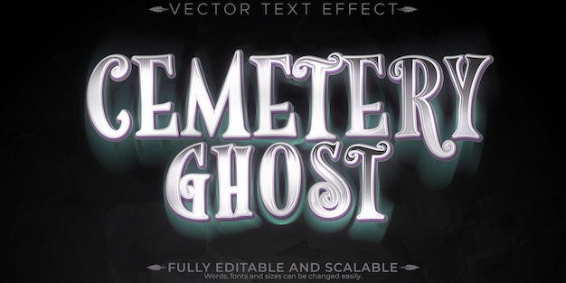 Vettore gratuito effetto testo fantasma cimitero modificabile in stile testo halloween e horror