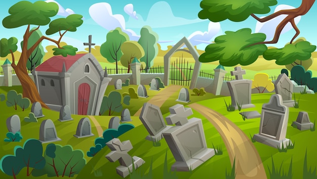 Cemetery graveyard landscape illustration