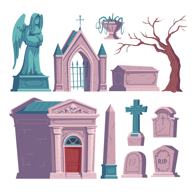 Free vector cemetery, tombstone with rip inscription, ossuary