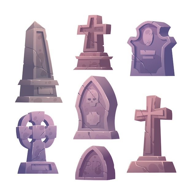 Free vector cemetery tombstones set