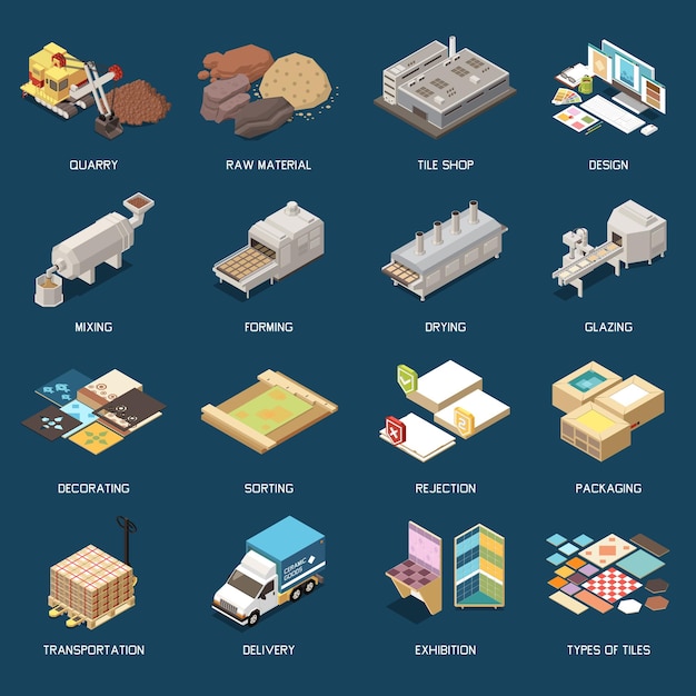 Free vector ceramic tile production isometric set