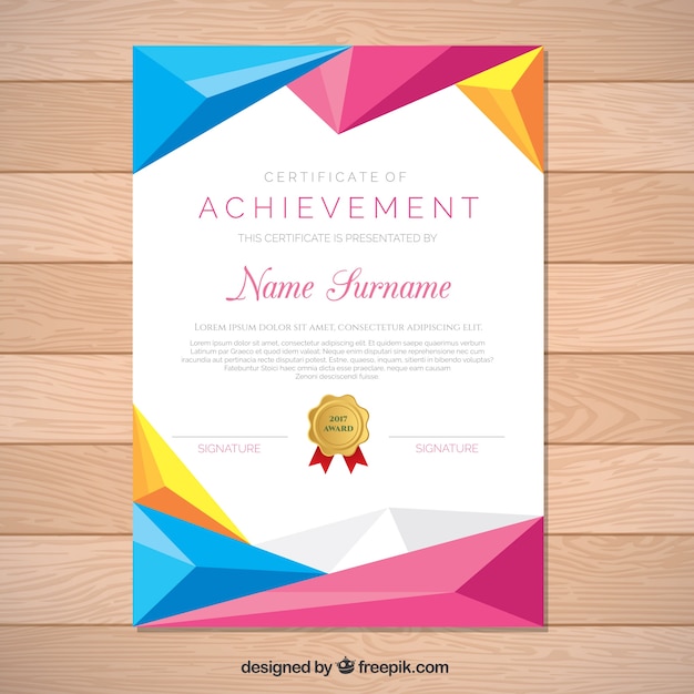 Certificate of achievement with colored geometric shapes