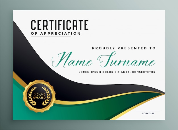 Free vector certificate of appreciate modern golden template