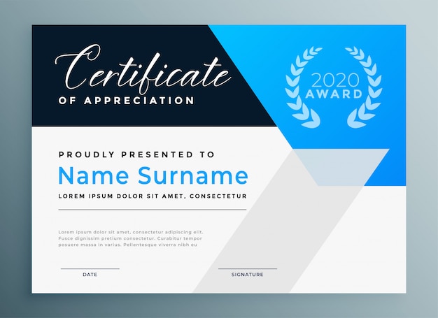 Free vector certificate of appreciation blue professional template