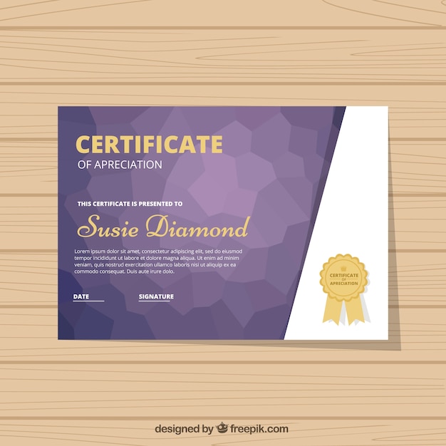 Certificate of appreciation with purple geometric forms