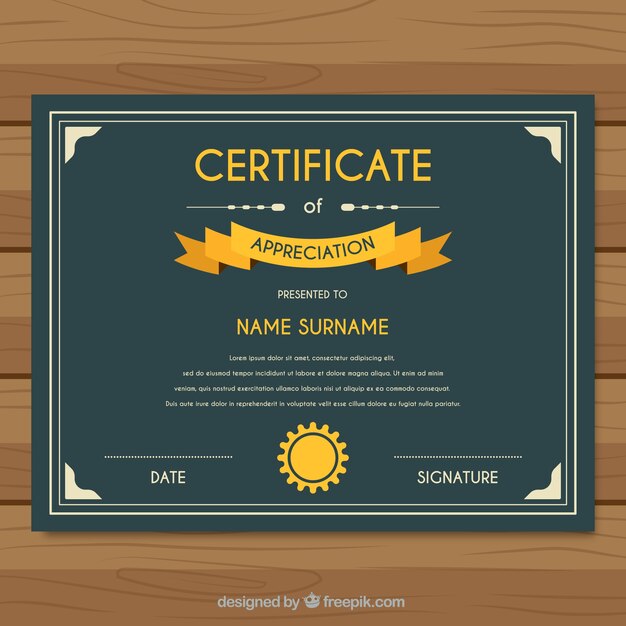 Certificate of appreciation with yellow details