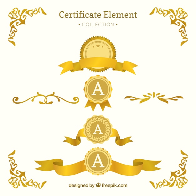 Vettore gratuito raccolta di elementi del certificato in colore dorato