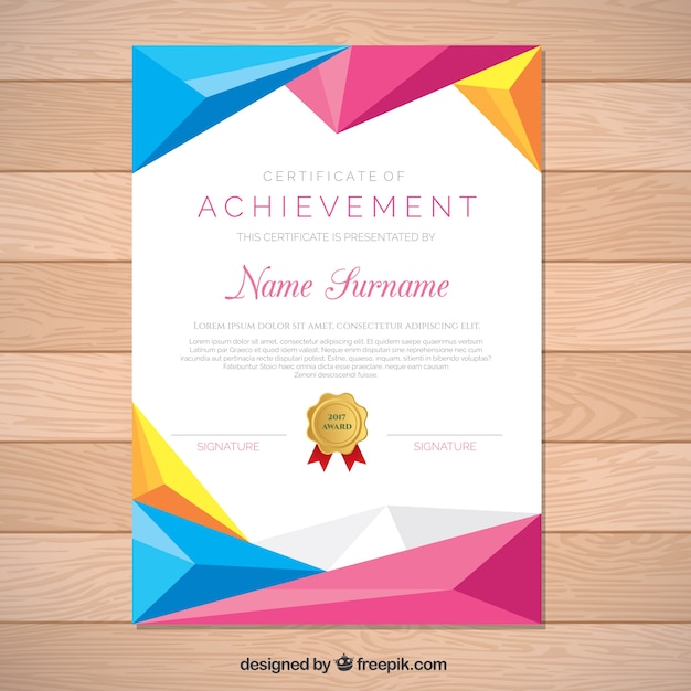 Бесплатное векторное изображение Сертификат достижения с цветными геометрическими фигурами